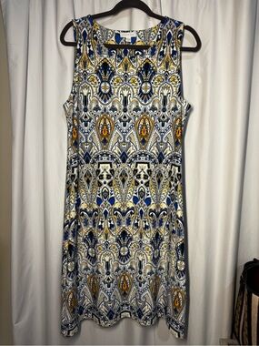 Charter Club Blue, Yellow & White Sleeveless Print Dress